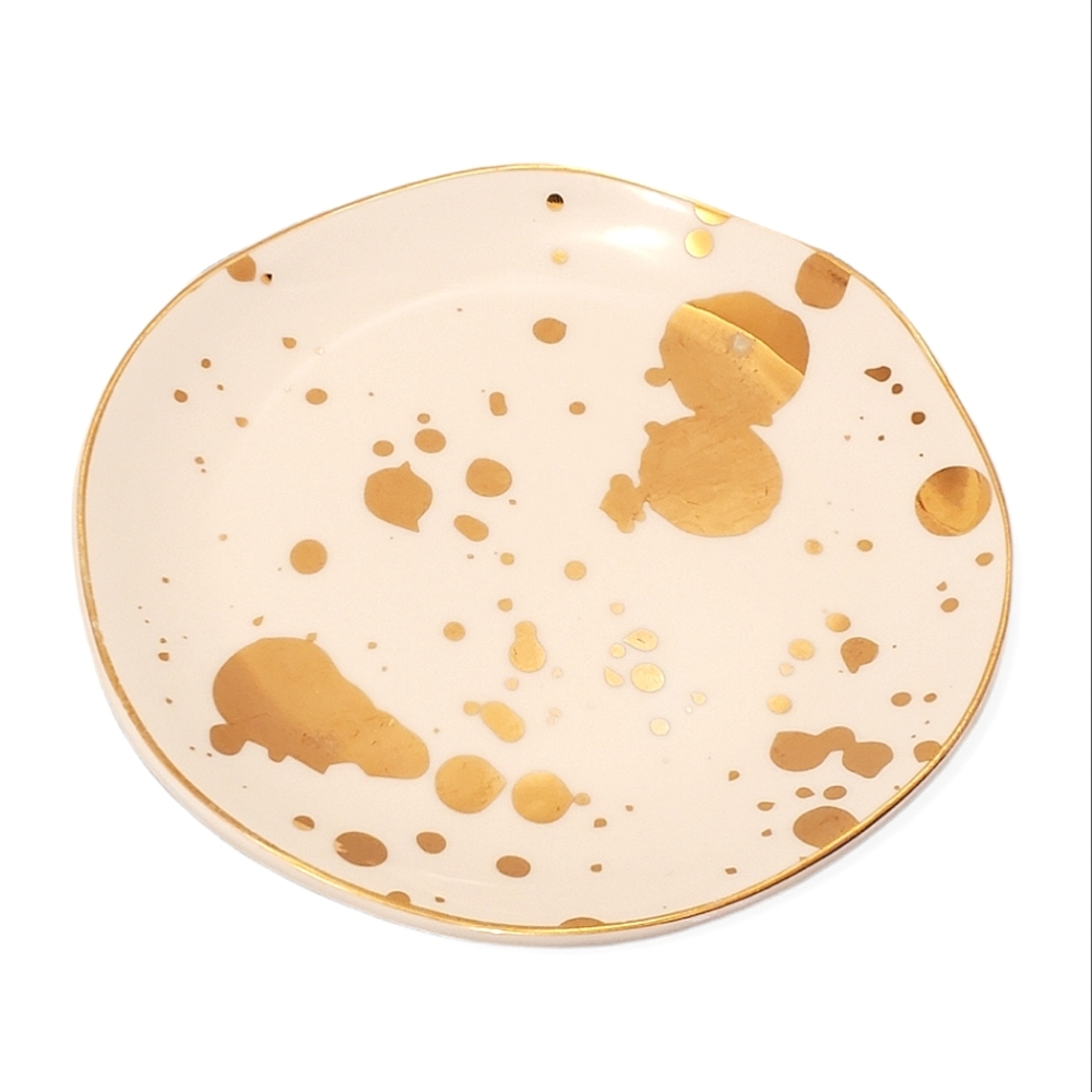 SLANT collections F172196 4.5" Tiny round gold splatter trinket tray Dish